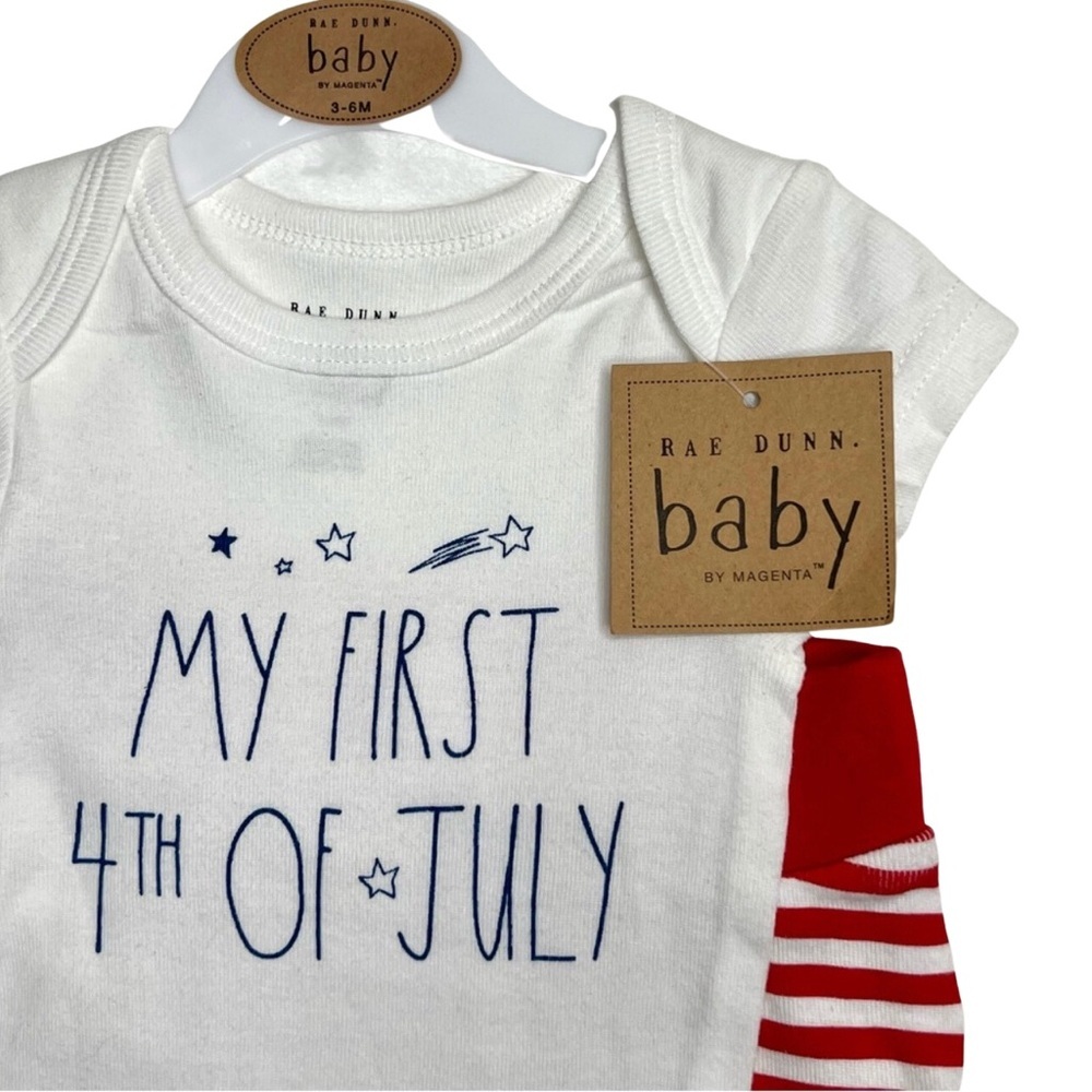 Rae Dunn New Baby Onesie Set MY FIRST 4th OF JULY Red White Blue 3 to 6 Months